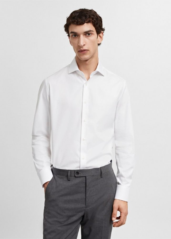 Mango Camisa traje slim fit algodón estructura - Blanco