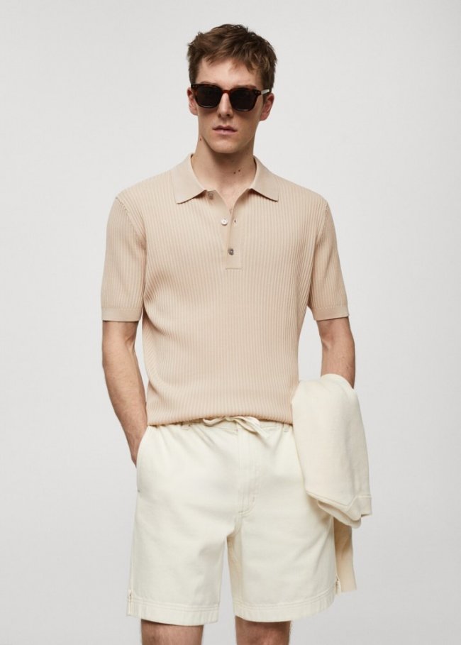 Mango Polo punto algodón - Beige