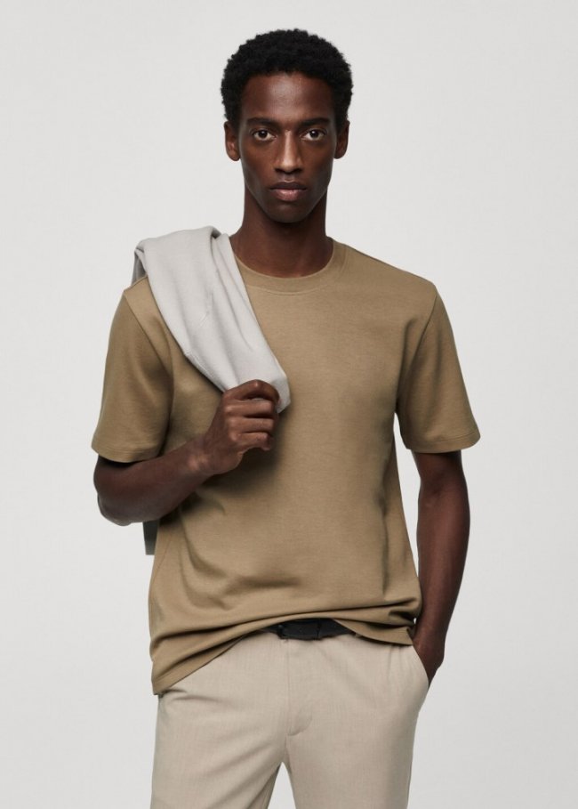Mango Camiseta algodón transpirable - Marrón medio