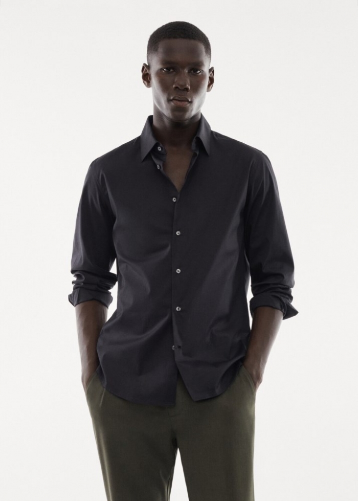 Mango Camisa slim fit algodón stretch - Negro