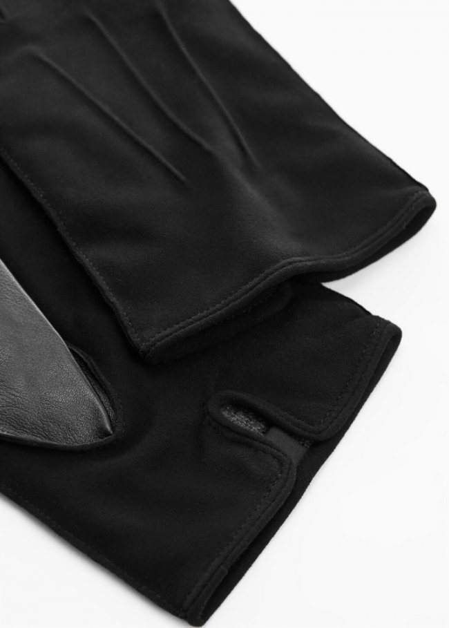 Mango Guante piel serraje interior lana - Negro