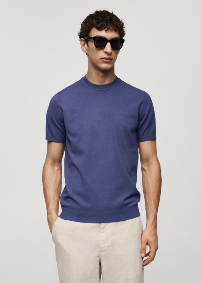 Mango Camiseta punto fino - Azul prusia
