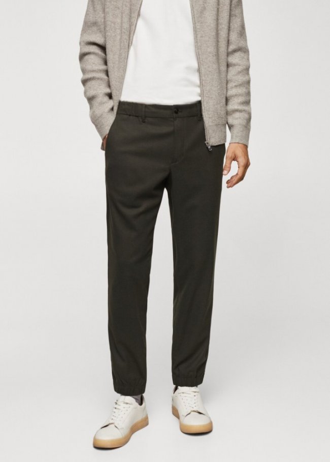 Mango Pantalón jogger slim fit cordón - Khaki