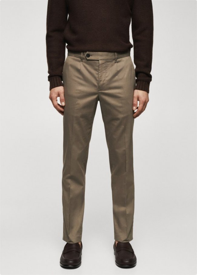 Mango Pantalón algodón slim fit pinzas - Marrón medio