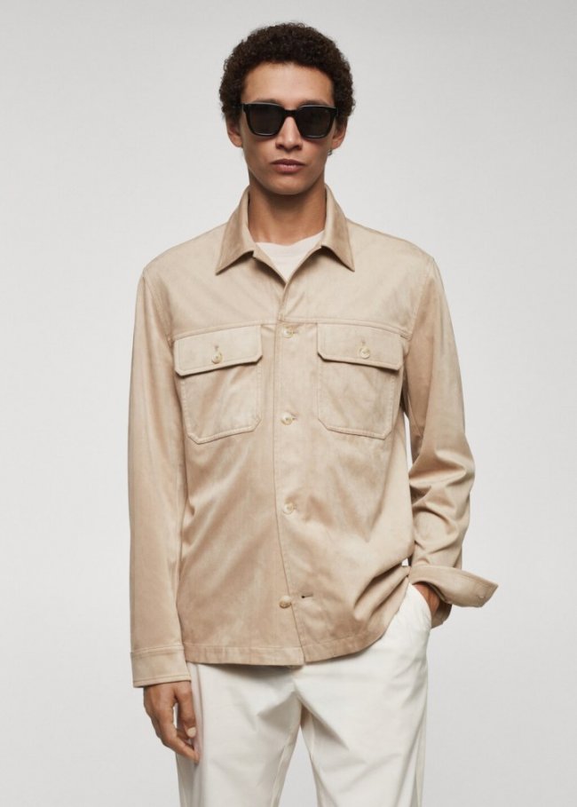 Mango Sobrecamisa efecto ante bolsillos - Arena