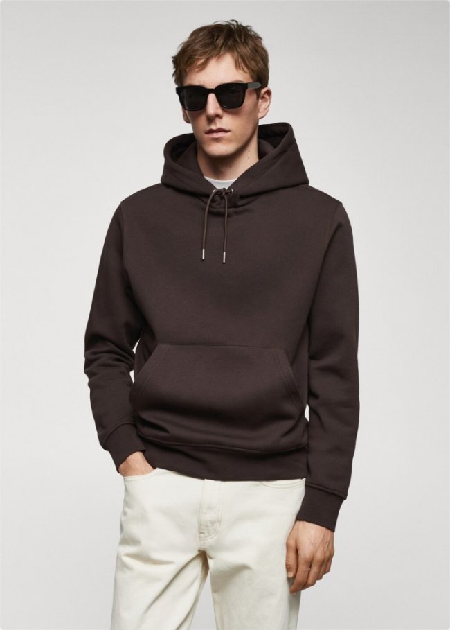 Mango Sudadera algodón capucha canguro - Chocolate
