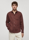 Mango Camisa classic fit 100% lino - Burdeos