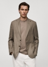 Mango Americana slim fit 100% lino - Khaki