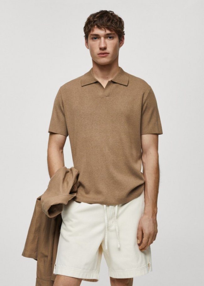 Mango Polo punto fino algodón - Marrón medio