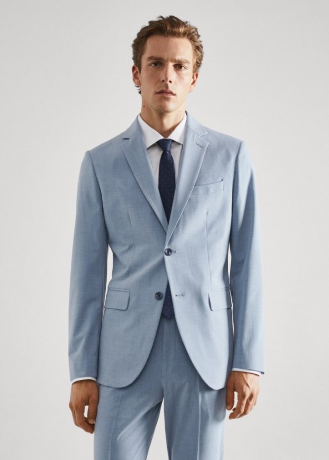 Mango Americana traje slim fit tejido comfort stretch - Azul celeste