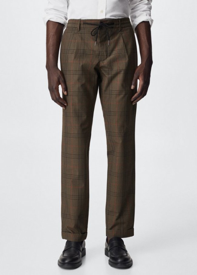 Mango Pantalón jogger cuadros - Beige
