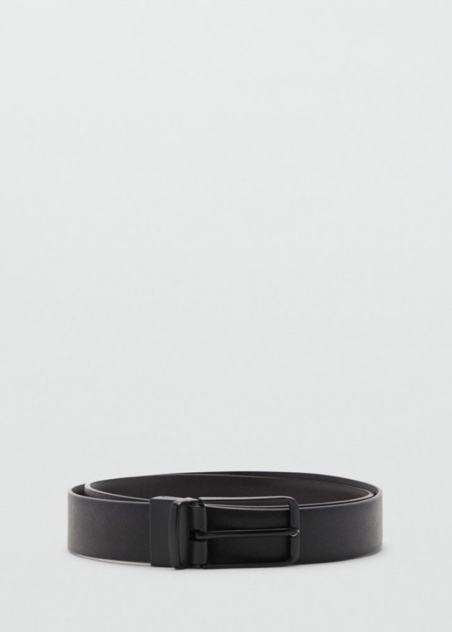 Mango Cinturón piel saffiano - Negro