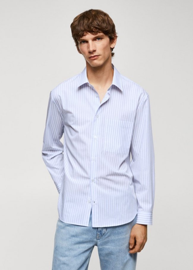 Mango Camisa oversize algodón rayas - Azul