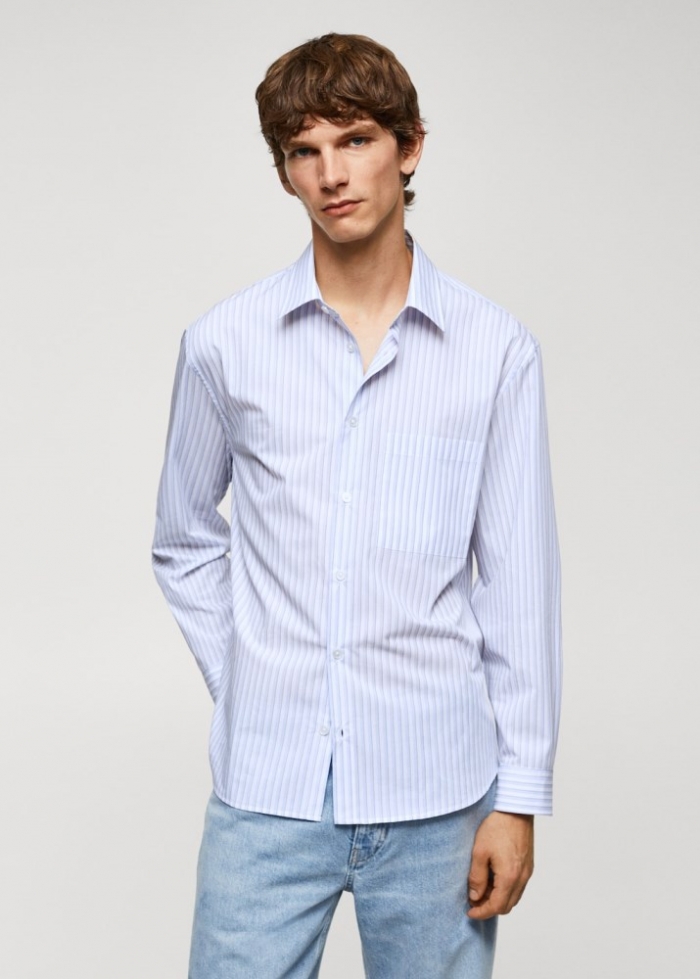 Mango Camisa oversize algodón rayas - Azul