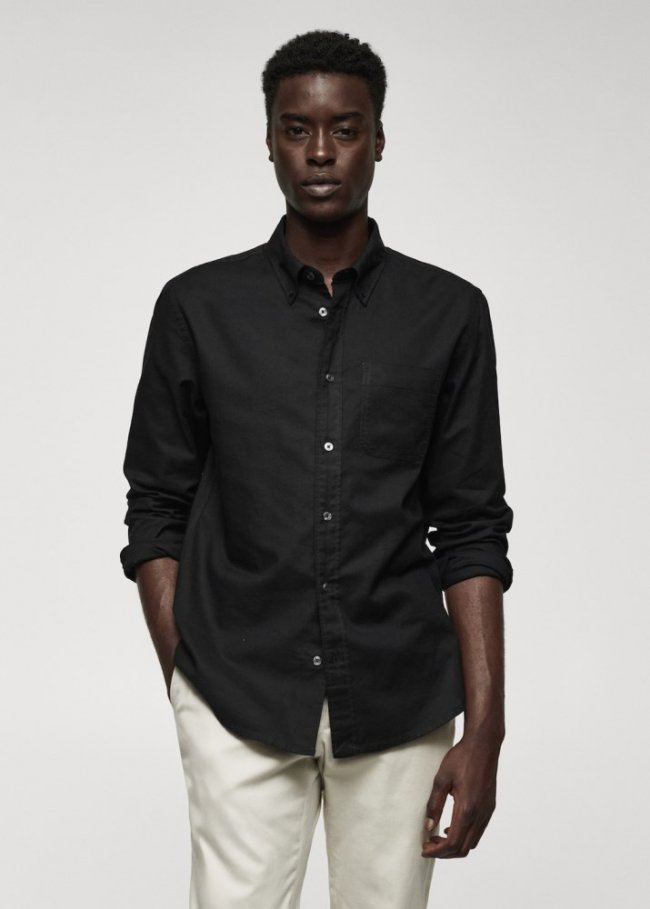 Mango Camisa regular fit Oxford algodón - Negro