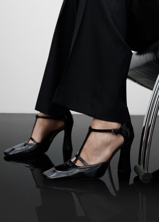 Mango Zapato piel tacón - Negro