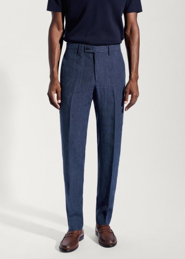 Mango Pantalón traje 100% lino - Azul marino