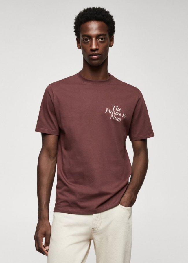 Mango Camiseta 100% algodón estampado pecho - Ciruela