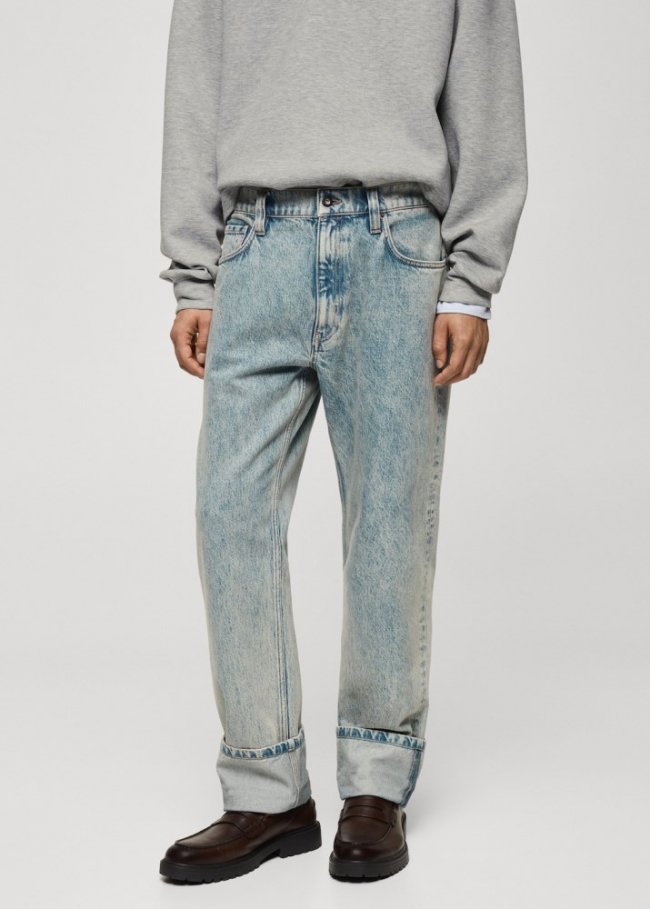 Mango Jeans straight fit bajo vuelta - Azul bleach