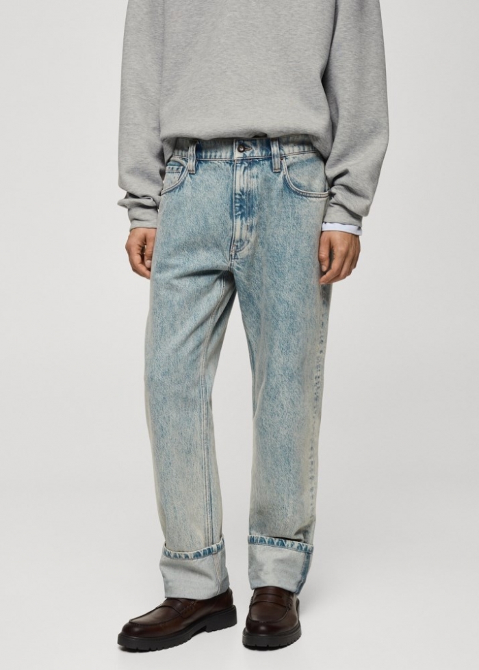 Mango Jeans straight fit bajo vuelta - Azul bleach