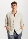 Mango Camisa 100% lino cuello mao - Arena