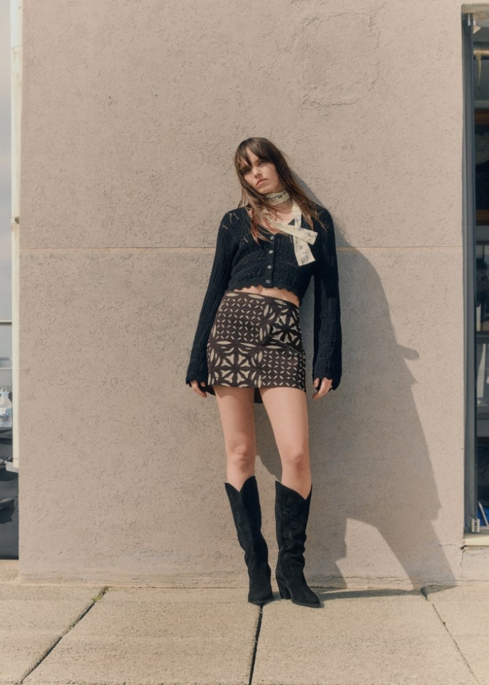 Mango Bota piel cowboy - Negro