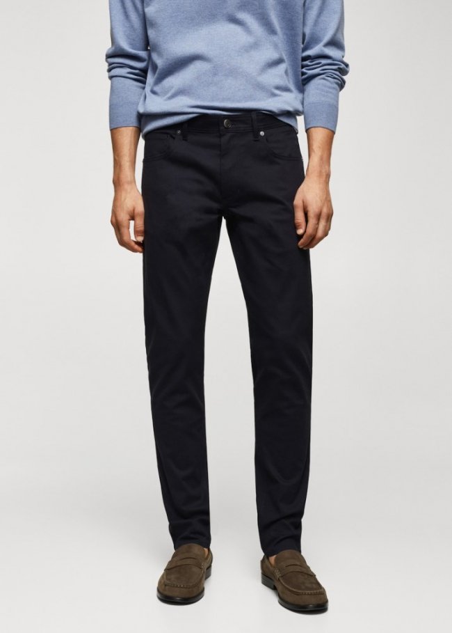 Mango Pantalón slim fit algodón sarga - Azul marino