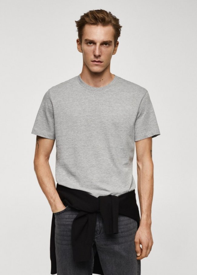 Mango Camiseta básica algodón - Gris medio vigoré