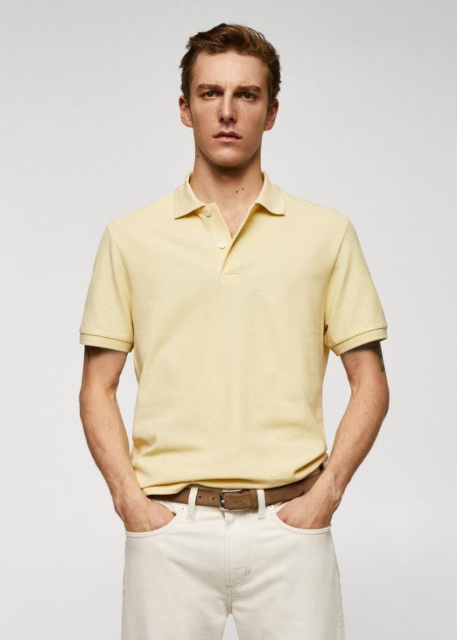 Mango Polo 100% algodón pique - Amarillo