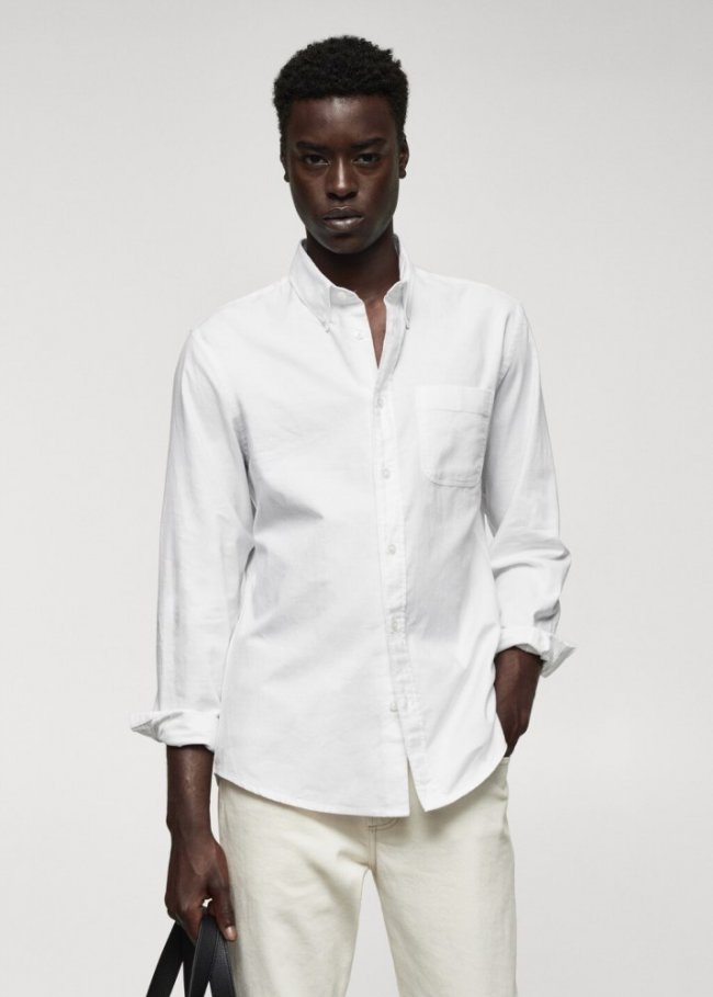 Mango Camisa regular fit Oxford algodón - Blanco