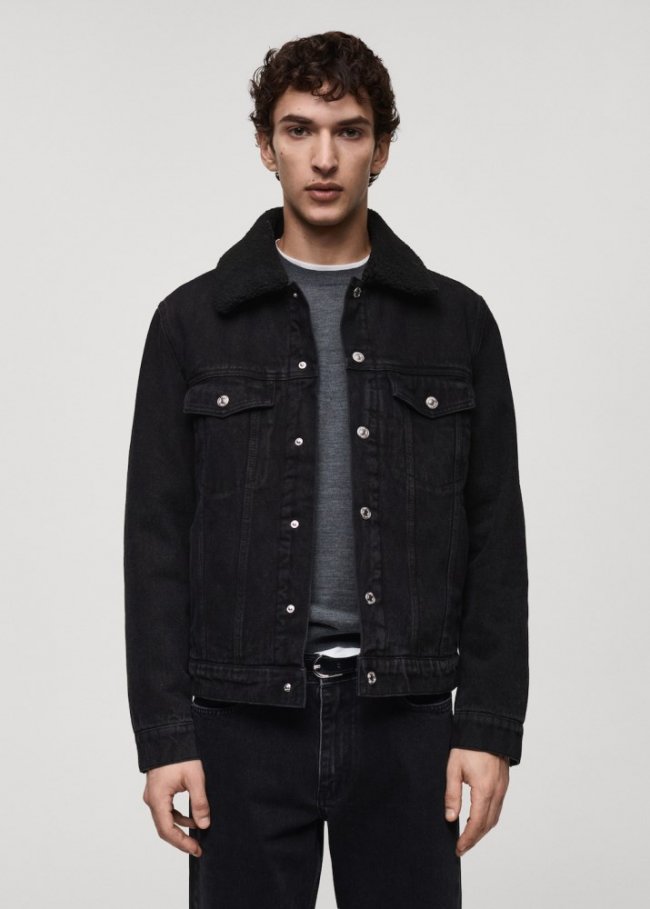 Mango Cazadora vaquera interior borreguito - Denim negro
