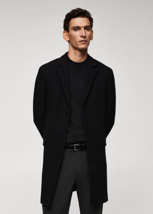 Mango Abrigo largo lana reciclada - Negro