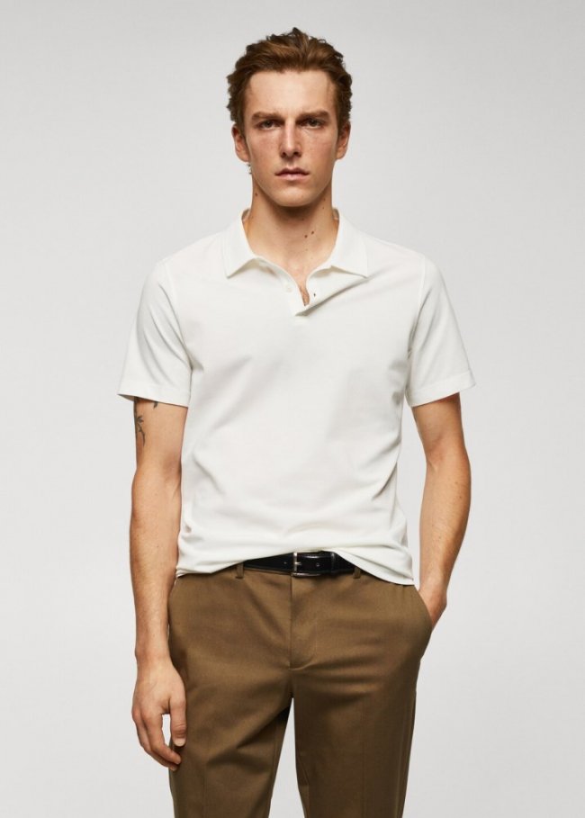 Mango Polo slim fit algodón piqué textura - Blanco roto