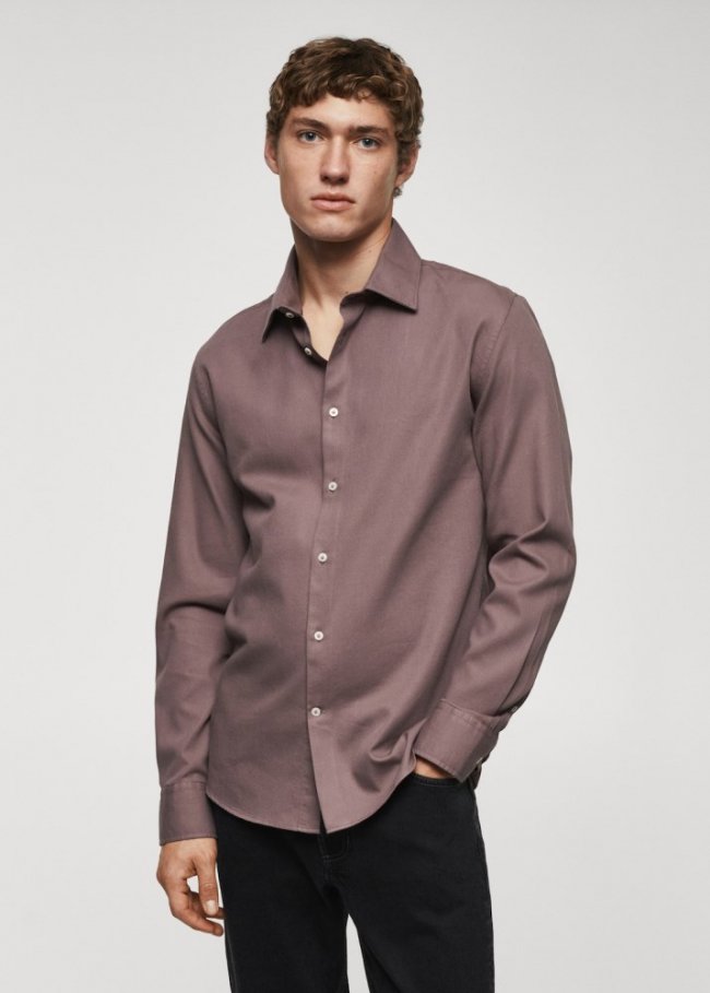 Mango Camisa slim fit algodón estructura - Violeta