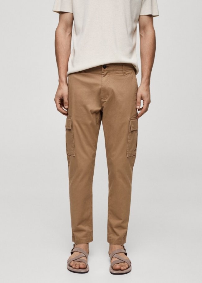 Mango Pantalón cargo algodón slim fit - Beige