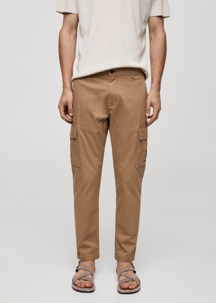 Mango Pantalón cargo algodón slim fit - Beige