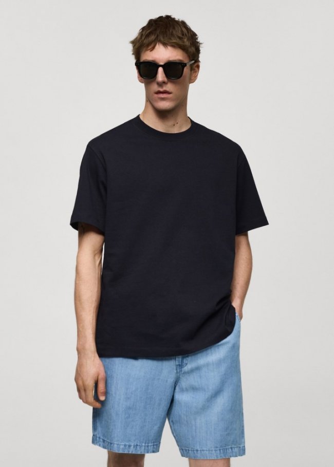 Mango Camiseta básica 100% algodón relaxed fit - Azul marino