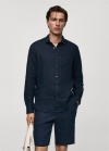 Mango Camisa classic fit 100% lino - Azul marino oscuro