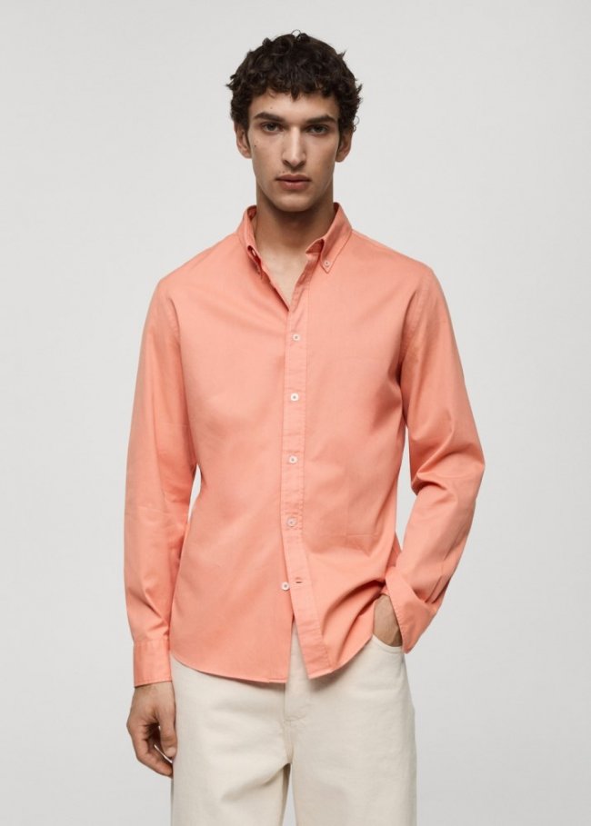 Mango Camisa 100% algodón regular fit - Naranja