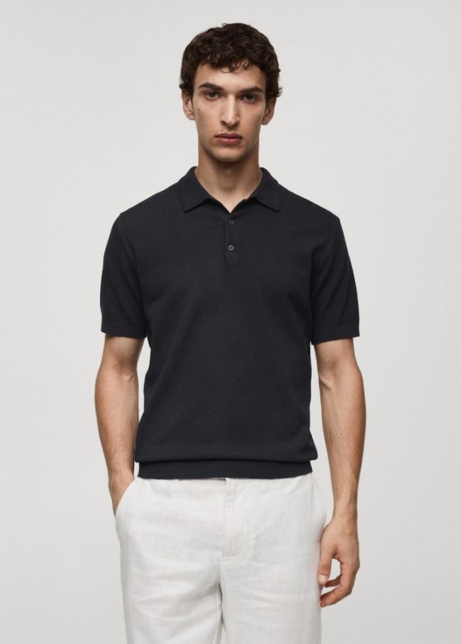 Mango Polo punto manga corta - Azul marino oscuro