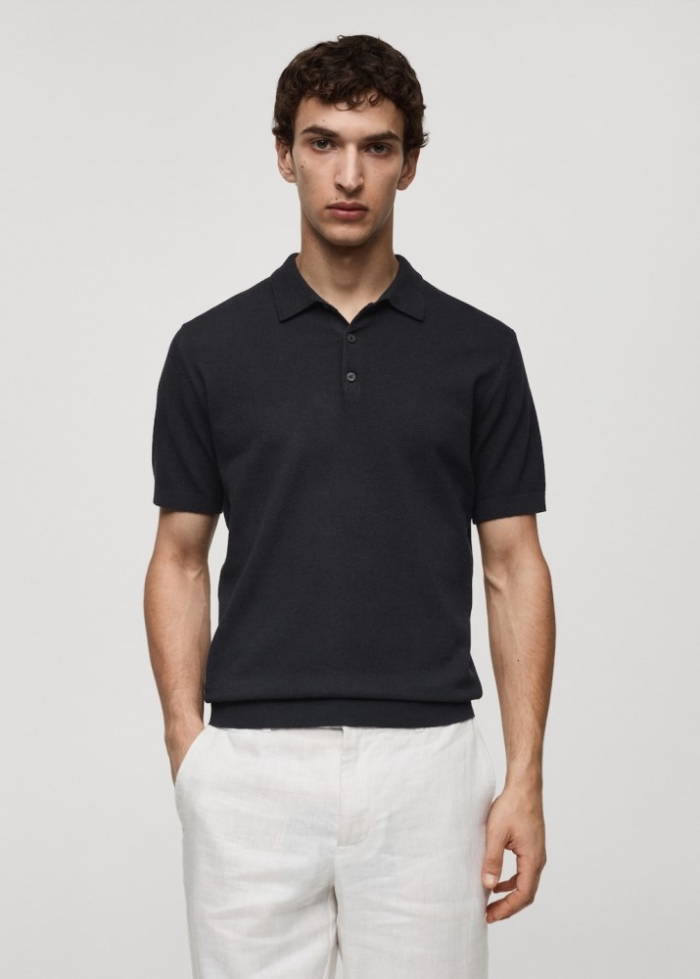Mango Polo punto manga corta - Azul marino oscuro
