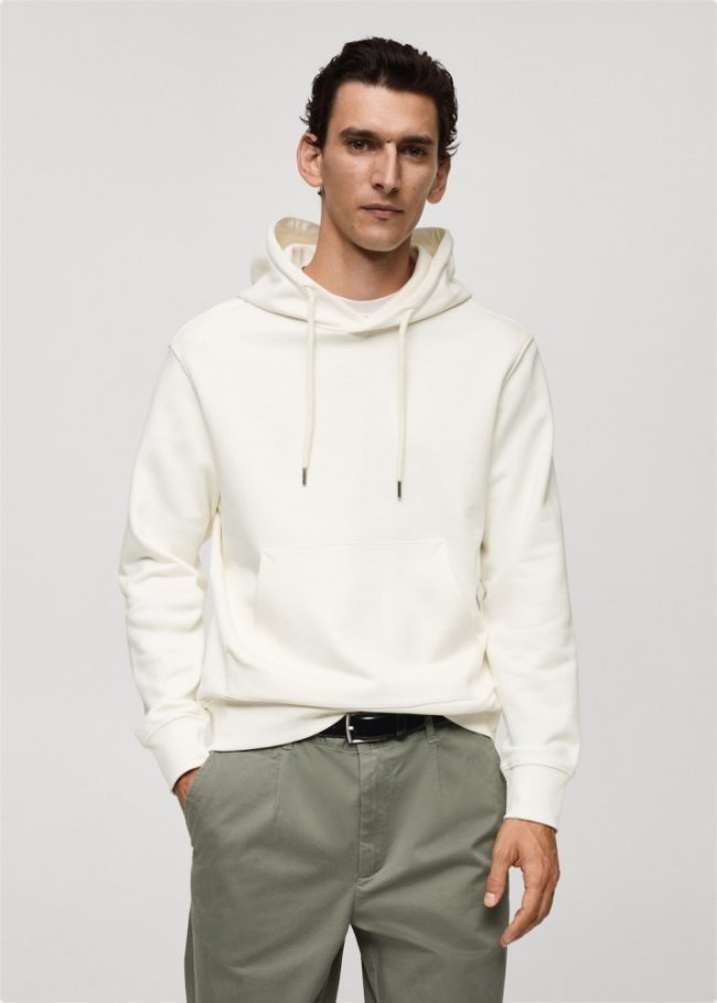 Mango Sudadera algodón capucha regular fit - Crudo