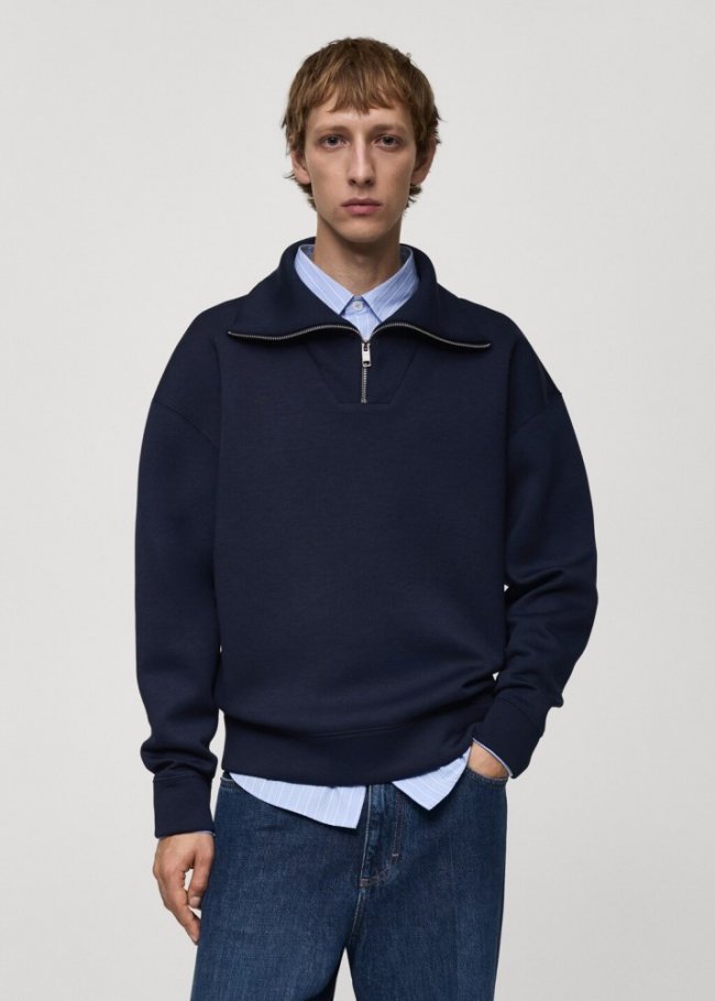 Mango Sudadera cuello cremallera relaxed fit - Azul marino oscuro