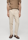 Mango Pantalón slim fit mezcla lino cordón - Beige