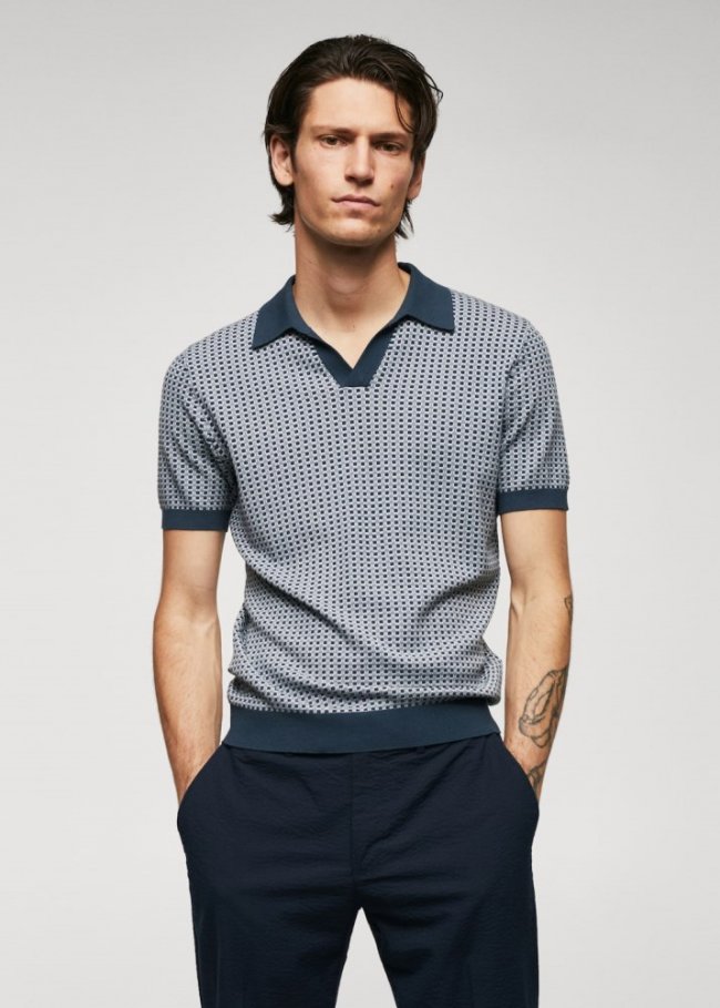 Mango Polo punto fino estructura geométrica - Azul porcelana