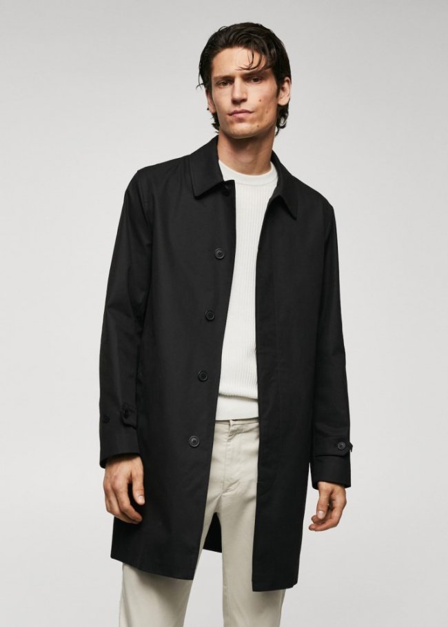 Mango Trench algodón water repellent - Negro