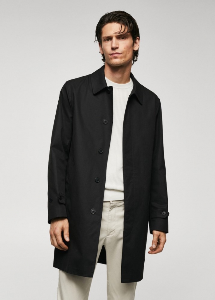 Mango Trench algodón water repellent - Negro
