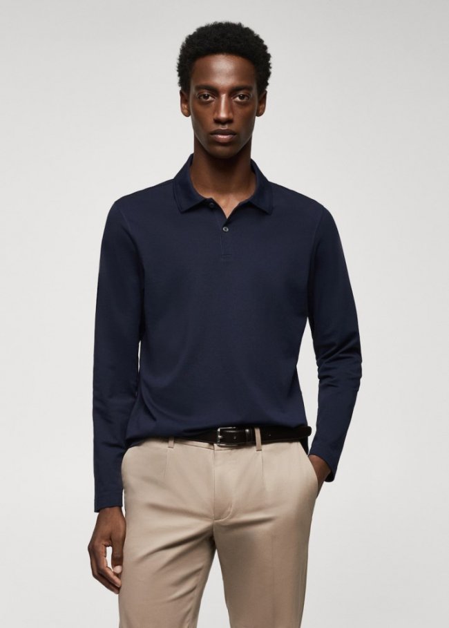 Mango Polo algodón manga larga - Azul marino