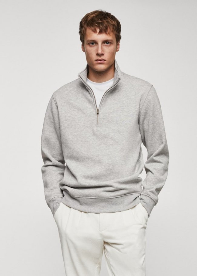 Mango Sudadera algodón cuello cremallera - Gris medio vigoré