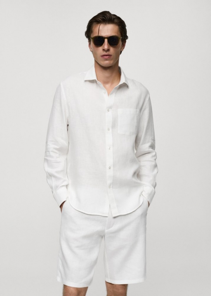 Mango Camisa classic fit 100% lino - Blanco